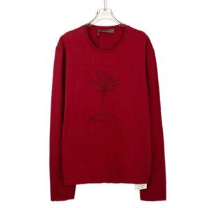 Givenchy Red Wood Print Cotton Round-Neck Long-Sleeved Knitted Sweater XL New W/